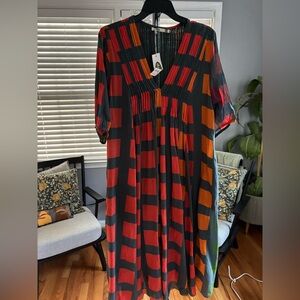 Dolma Navy, Red and Orange Green Checkered Maxi Dress